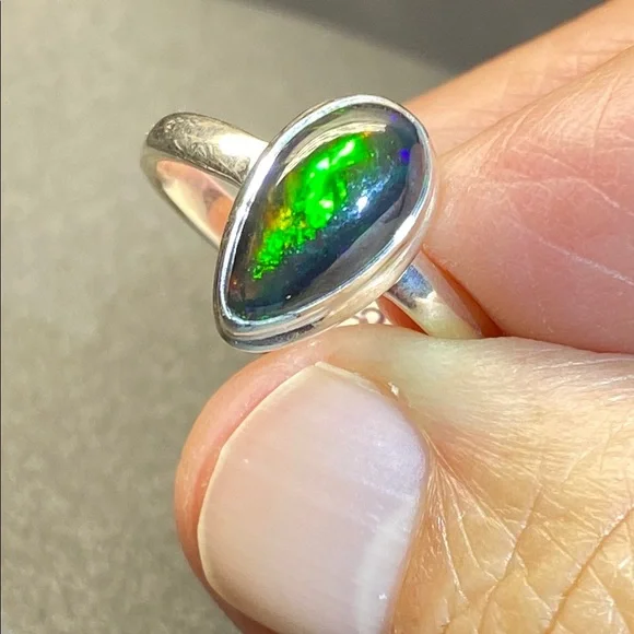 Chalama Black Opal Ring Size 9 in Solid Sterling Silver 925 - Picture 4 of 7